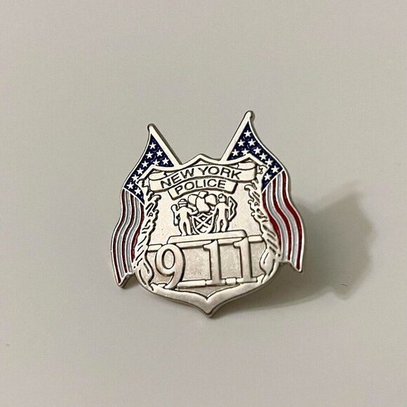NYPD Officer 911 Hat Lapel Pin with Flag New York City Police Department Pin - Picture 1 of 8